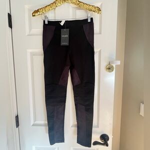 NWT David Lerner Microsuede Moto Combo Leggings Black